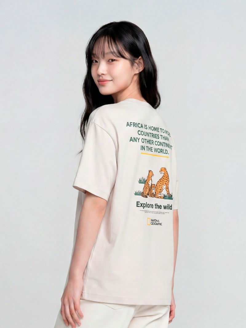 男女同款【WE ARE】韓國國家地理sorona膠印動物圖案短袖T恤N262UTS610