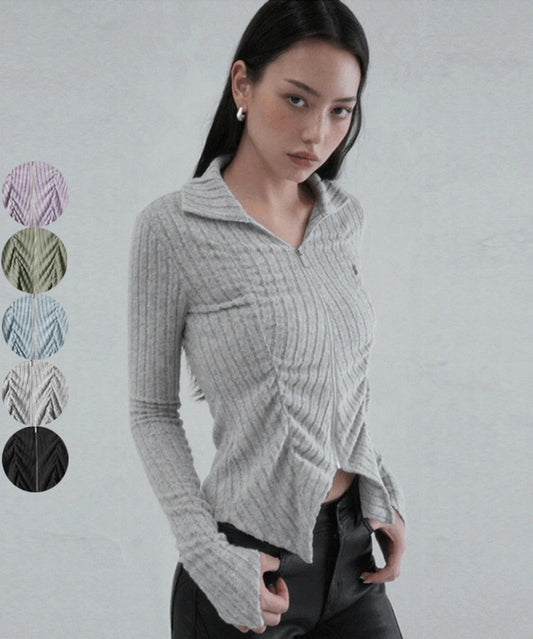 【WE ARE】韓國AVANDRESS針織開衫外套Faye shirring Zip-up