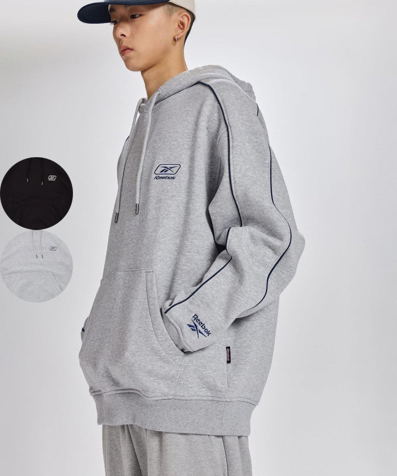 （版型偏小）男款【WE ARE】韓國Reebok 刺繡拼色線條刷毛帽T  RETS5FH43