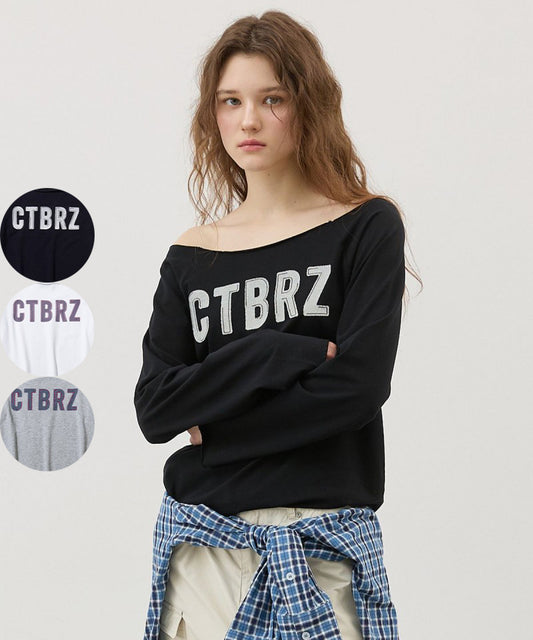 【WE ARE】韓國CITYBREEZE不收邊斜肩膠印長袖棉Ｔ CTI1TS08