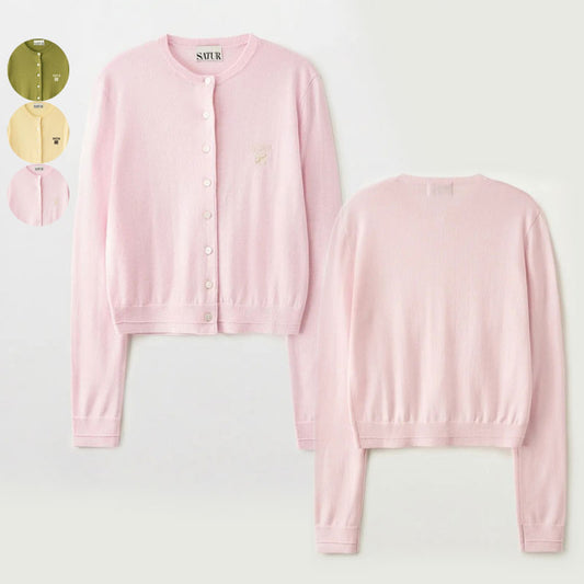 大茜自留款【WE ARE】韓國Satur 女款圓領刺繡47%羊毛針織衫 SA261WKC06