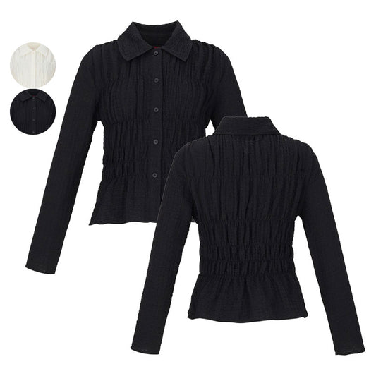 【WE ARE】韓國SOUP休閒泡泡翻領襯衫上衣SC3LS31