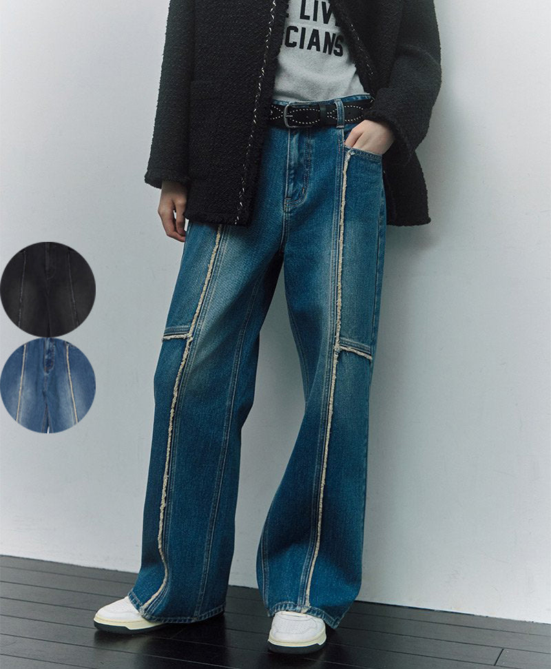 建議165以上【WE ARE】韓國LAP 毛邊設計牛仔褲 AR4DPB61