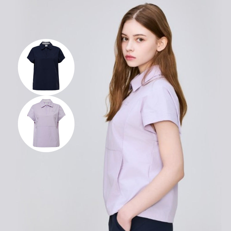 女款【WE ARE】韓國EIDER 休閒半拉鏈短袖polo衫 DWM25226