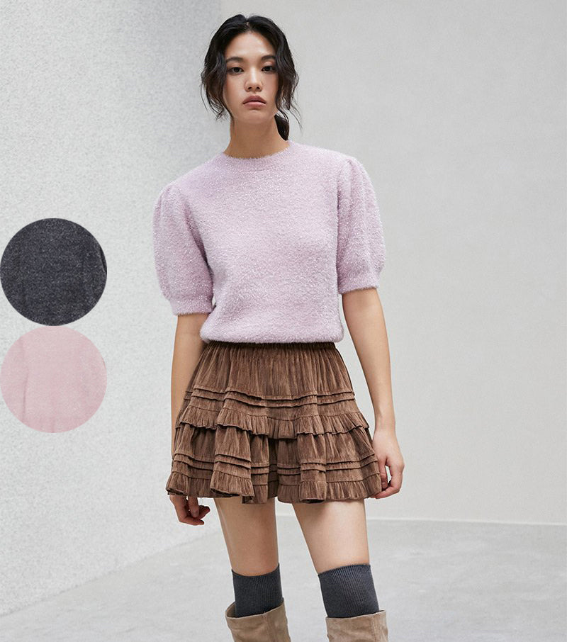 【WE ARE】韓國LAP 親膚金蔥短袖毛衣 AR4KHA74