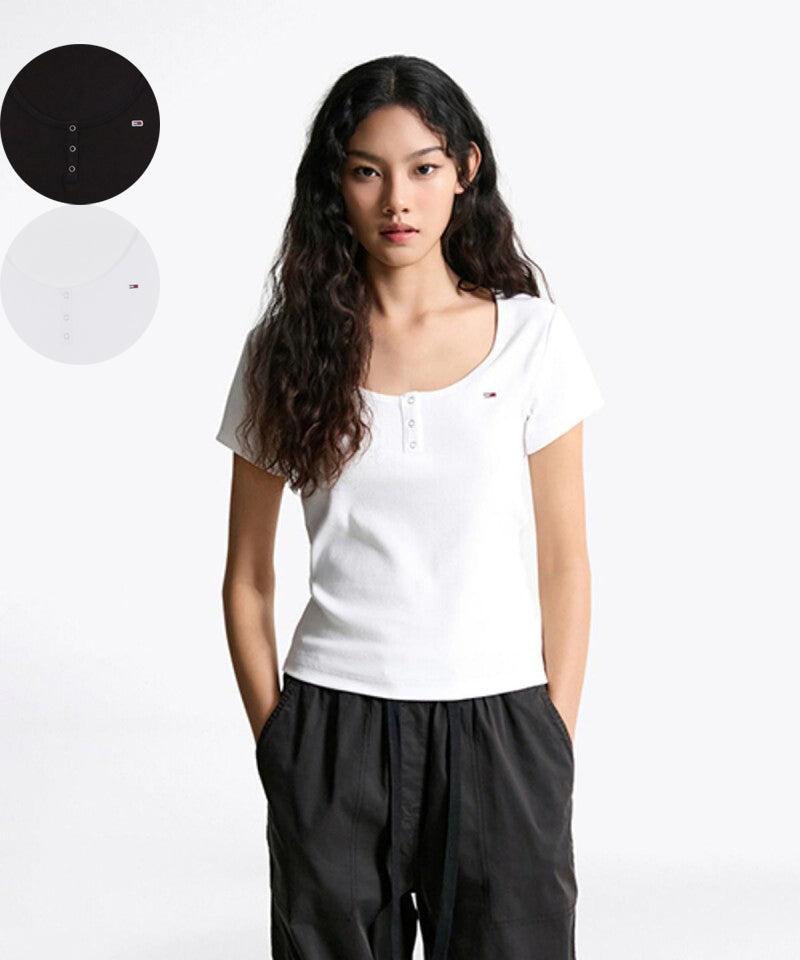 【WE ARE】韓國TOMMY JEANS大U排扣合身短袖 T32F6TTO02TWT1