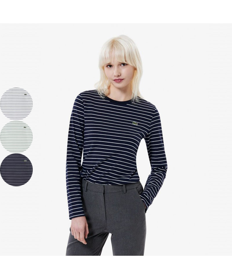 女款【WE ARE】韓國LACOSTE鱷魚條紋長袖T恤TF822E55N