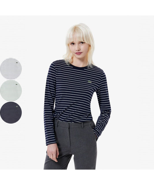 女款【WE ARE】韓國LACOSTE鱷魚條紋長袖T恤TF822E55N