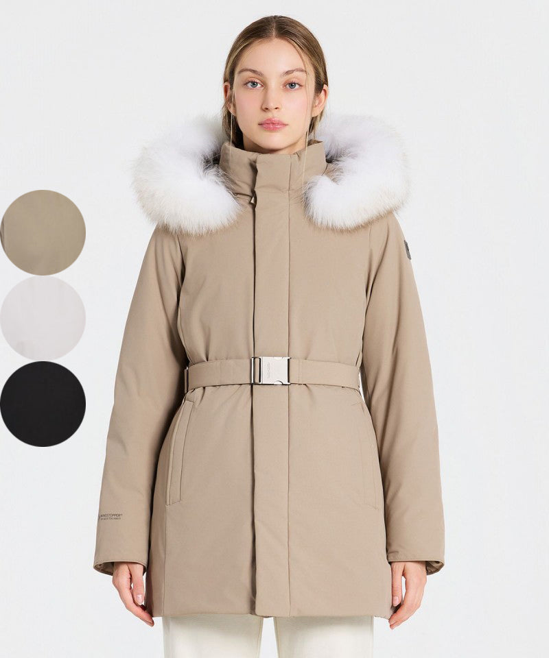 女款【WE ARE】韓國EIDER goretex毛毛領連帽中長款羽絨外套DWW26566
