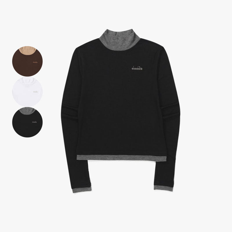 女款【WE ARE】韓國Diadora 拼色小高領長袖打底上衣 D5422TRL75