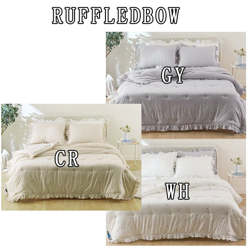 9/4收單 【WE ARE】韓國製刺繡小蝴蝶結荷葉邊四季被（100%纖維棉）RuffledBow