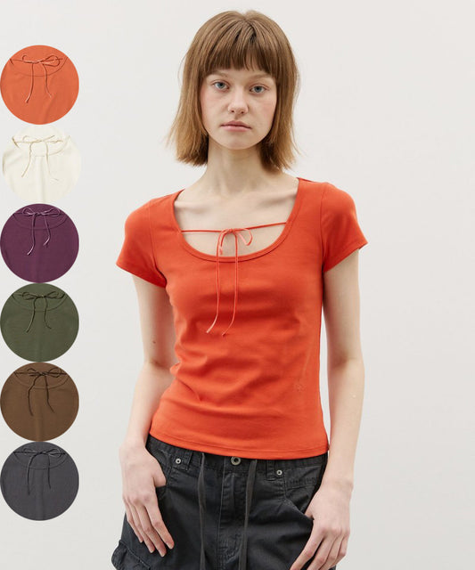 【WE ARE】韓國CITYBREEZE Ｕ領綁帶短袖T恤 CTI1TS05