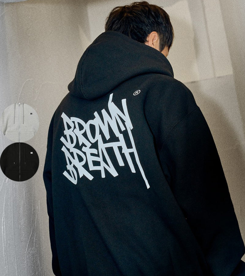 【WE ARE】韓國BROWNBREATH 膠印刷毛連帽外套BKWMHZB03