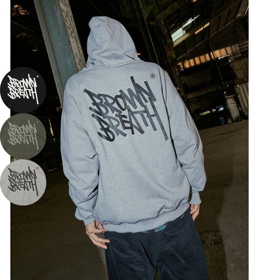 【WE ARE】韓國BROWNBREATH 膠印無刷毛連帽外套 BKWMHZB01