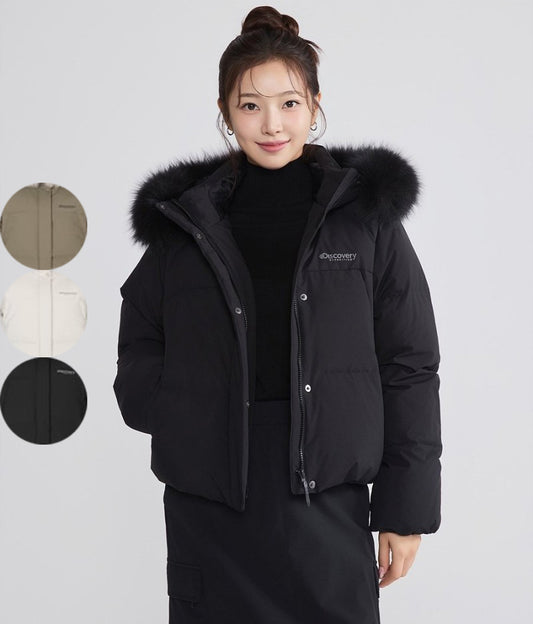 女款【WE ARE】韓國Discovery 狐狸絨毛連帽羽絨外套DWDJ99056