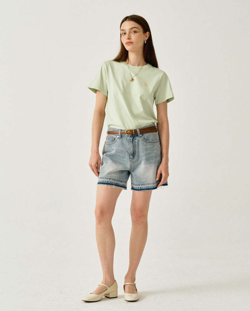【WE ARE】Korea Satur classic small logo short-sleeved T-shirt SA252WTS06/SA252MTS06