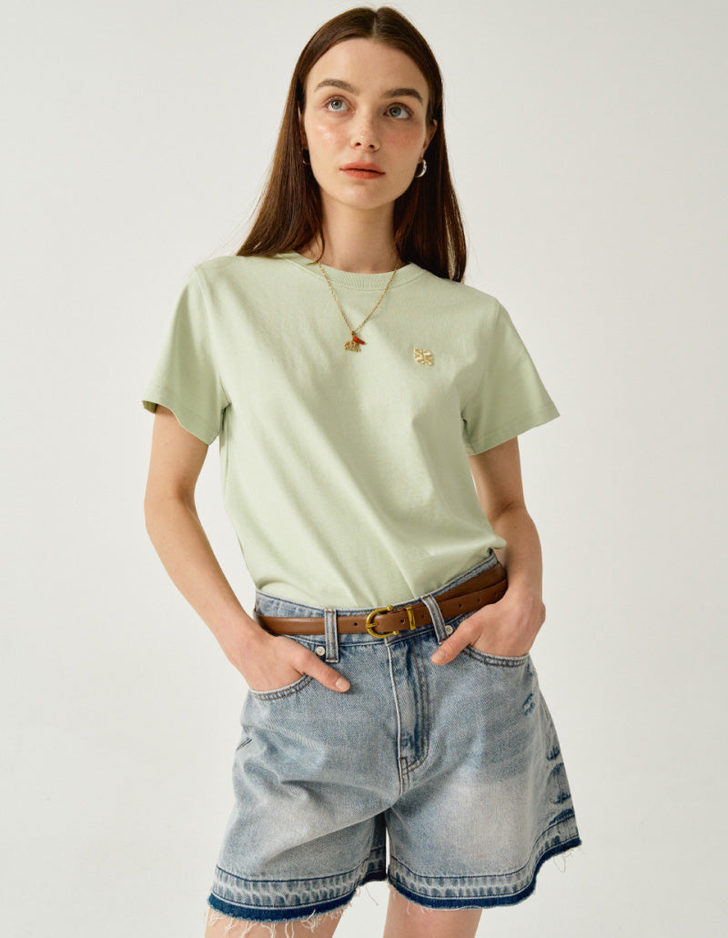 【WE ARE】Korea Satur classic small logo short-sleeved T-shirt SA252WTS06/SA252MTS06
