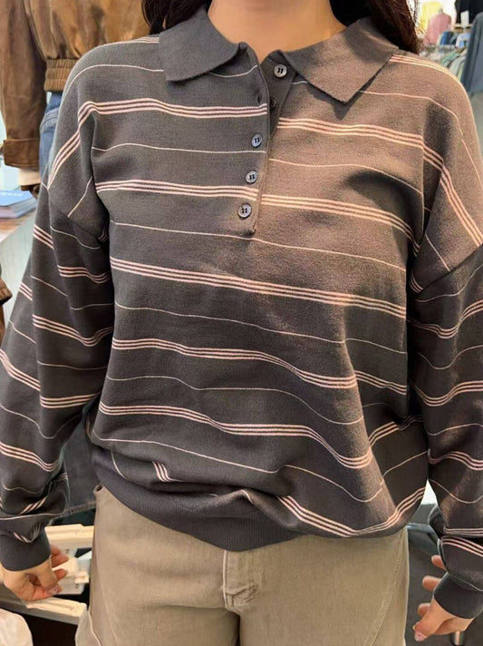 大茜選品【WE ARE】韓國 撞色翻領條紋polo衫