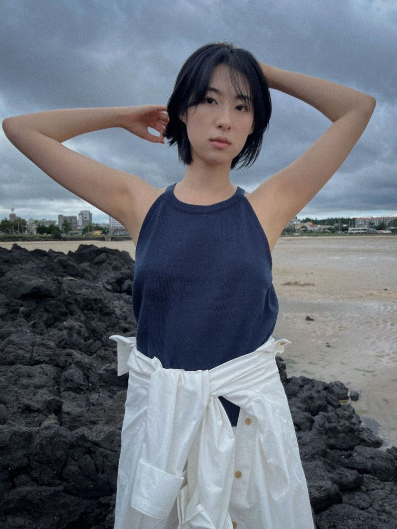 【WE ARE】韓國STUDIO SALT削肩針織背心 HALTERNECK