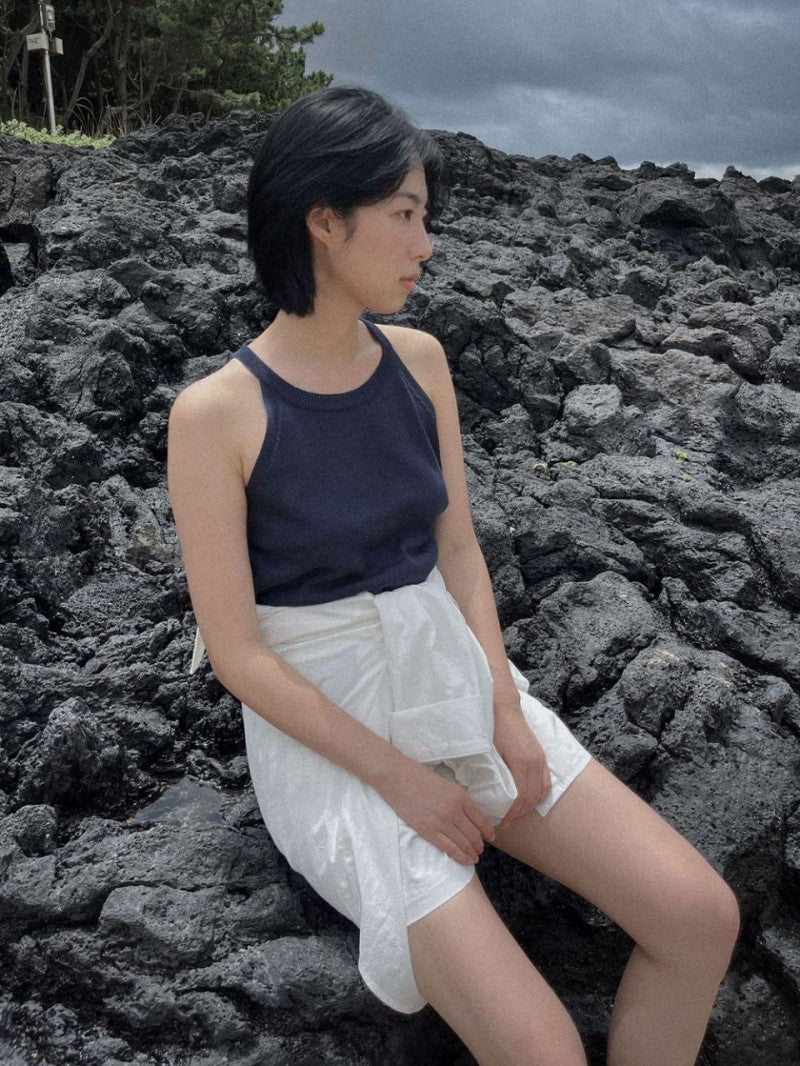 【WE ARE】韓國STUDIO SALT削肩針織背心 HALTERNECK