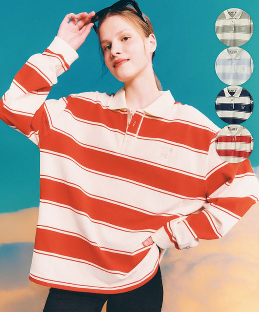 【WE ARE】Korea Satur thick striped lapel POLO long sleeve SA251ULS02