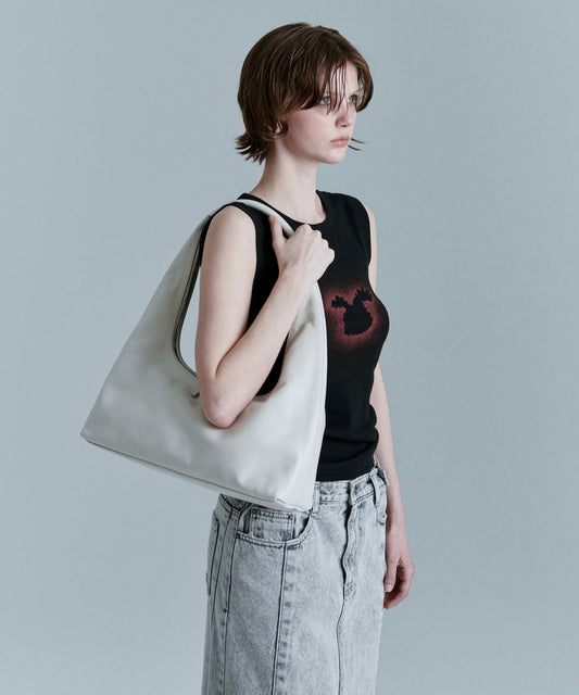 【WE ARE】韓國HOBO LARGE_cream glossy plain單肩包