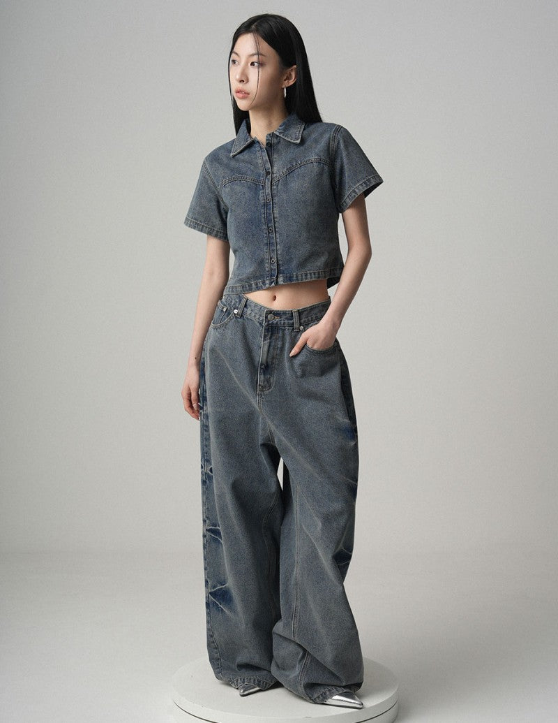 【樣品優惠現貨】【WE ARE】韓國AVANDRESS牛仔短袖襯衫AD41SH03