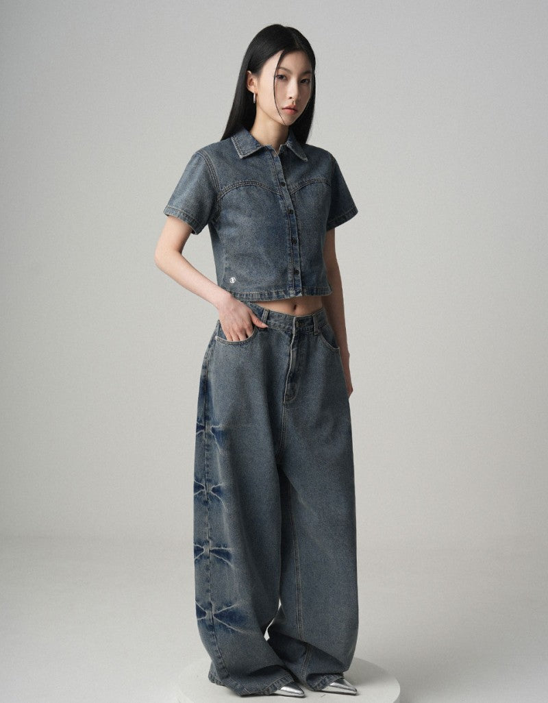 【樣品優惠現貨】【WE ARE】韓國AVANDRESS牛仔短袖襯衫AD41SH03