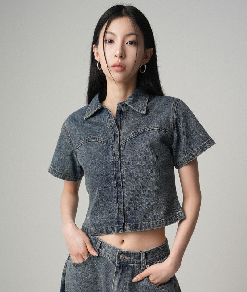 【樣品優惠現貨】【WE ARE】韓國AVANDRESS牛仔短袖襯衫AD41SH03