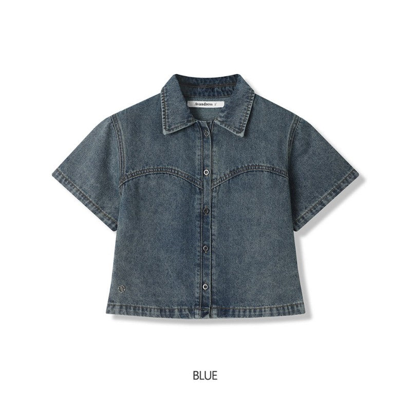 【樣品優惠現貨】【WE ARE】韓國AVANDRESS牛仔短袖襯衫AD41SH03