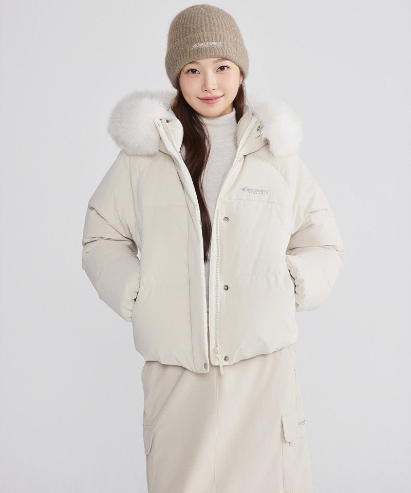 女款【WE ARE】韓國Discovery 狐狸絨毛連帽羽絨外套DWDJ99056