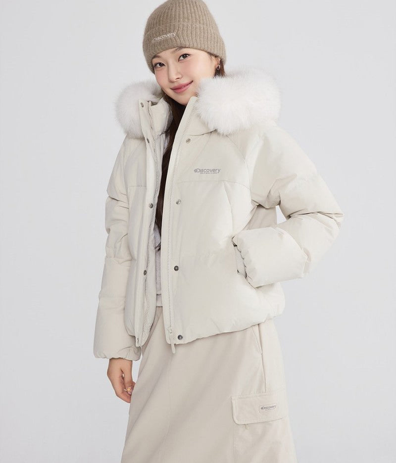 女款【WE ARE】韓國Discovery 狐狸絨毛連帽羽絨外套DWDJ99056