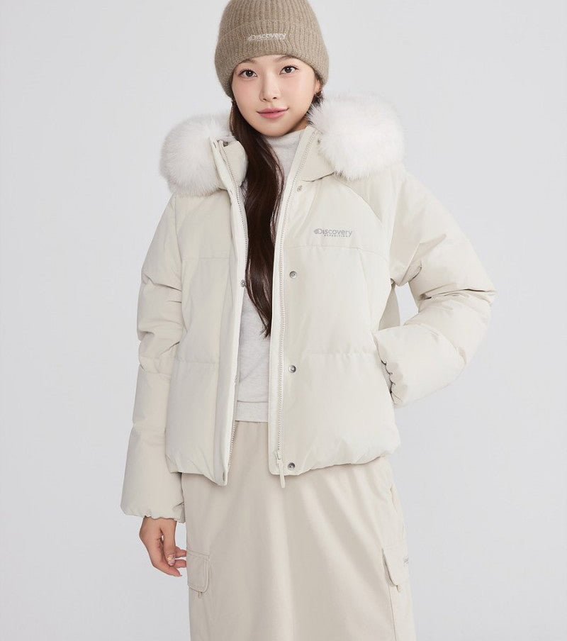 女款【WE ARE】韓國Discovery 狐狸絨毛連帽羽絨外套DWDJ99056