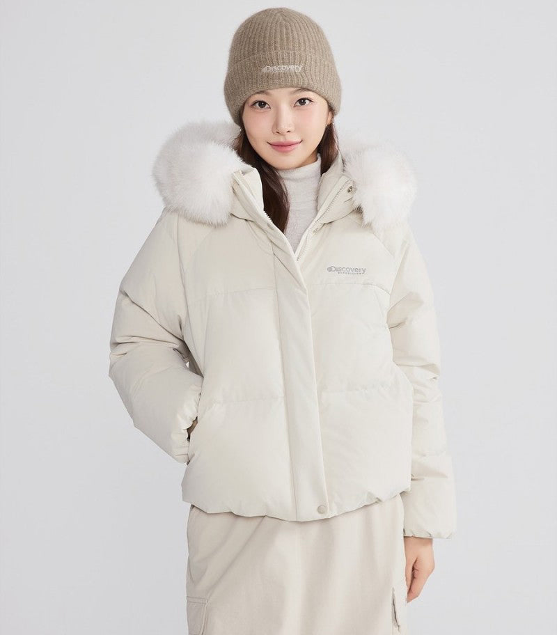 女款【WE ARE】韓國Discovery 狐狸絨毛連帽羽絨外套DWDJ99056