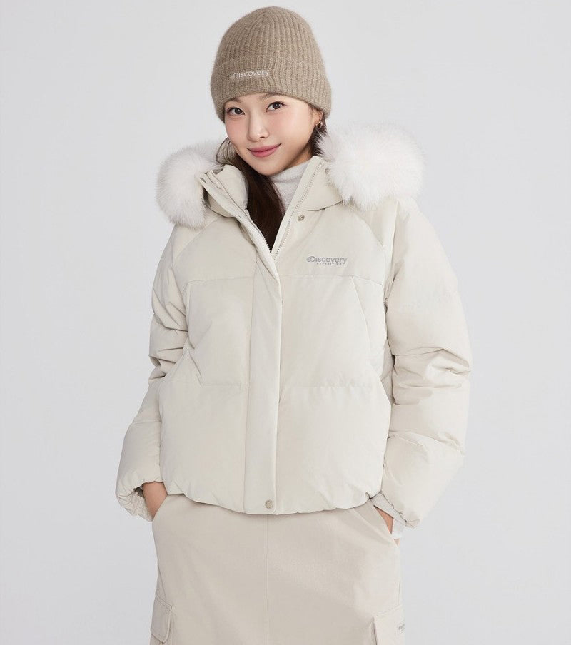 女款【WE ARE】韓國Discovery 狐狸絨毛連帽羽絨外套DWDJ99056
