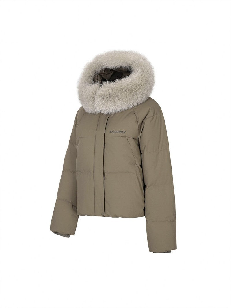 女款【WE ARE】韓國Discovery 狐狸絨毛連帽羽絨外套DWDJ99056