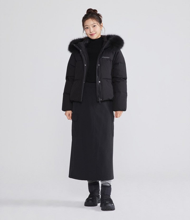 女款【WE ARE】韓國Discovery 狐狸絨毛連帽羽絨外套DWDJ99056