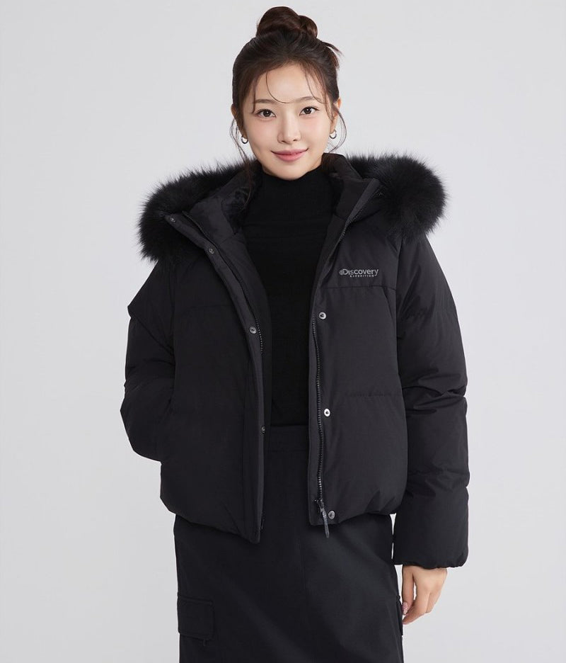 女款【WE ARE】韓國Discovery 狐狸絨毛連帽羽絨外套DWDJ99056