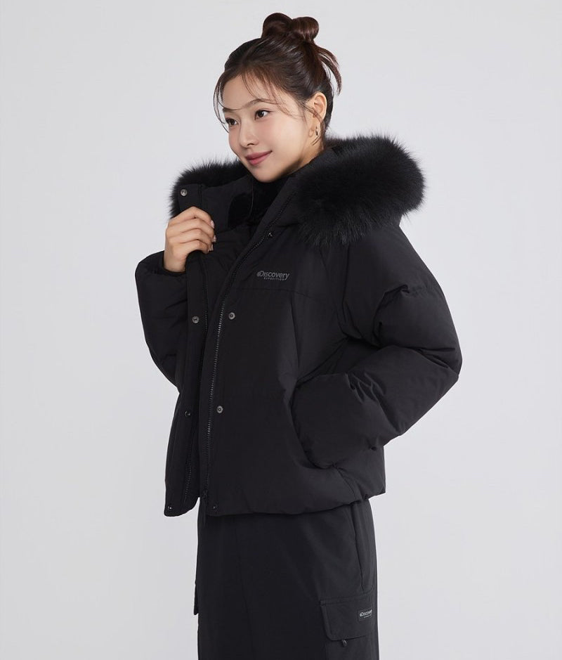 女款【WE ARE】韓國Discovery 狐狸絨毛連帽羽絨外套DWDJ99056