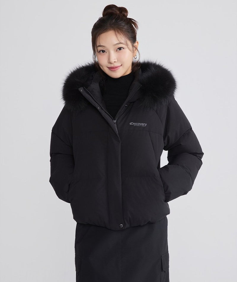 女款【WE ARE】韓國Discovery 狐狸絨毛連帽羽絨外套DWDJ99056