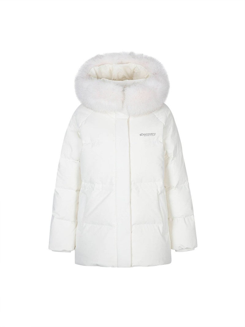 女款【WE ARE】韓國Discovery 中長版絨毛帽鵝絨外套  DWDJ98056