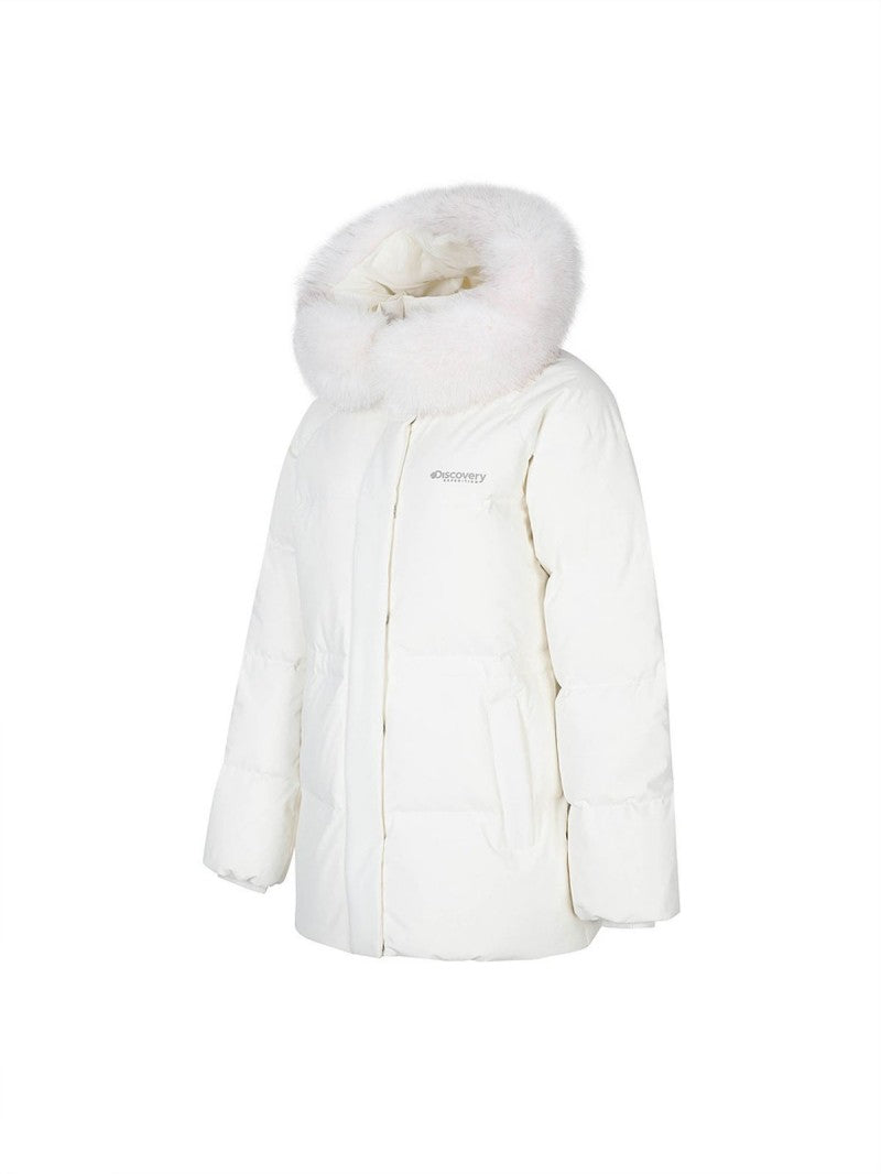 女款【WE ARE】韓國Discovery 中長版絨毛帽鵝絨外套  DWDJ98056