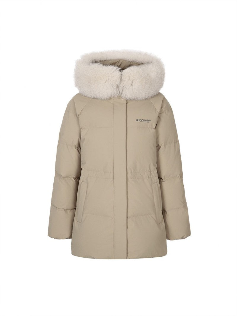 女款【WE ARE】韓國Discovery 中長版絨毛帽鵝絨外套  DWDJ98056