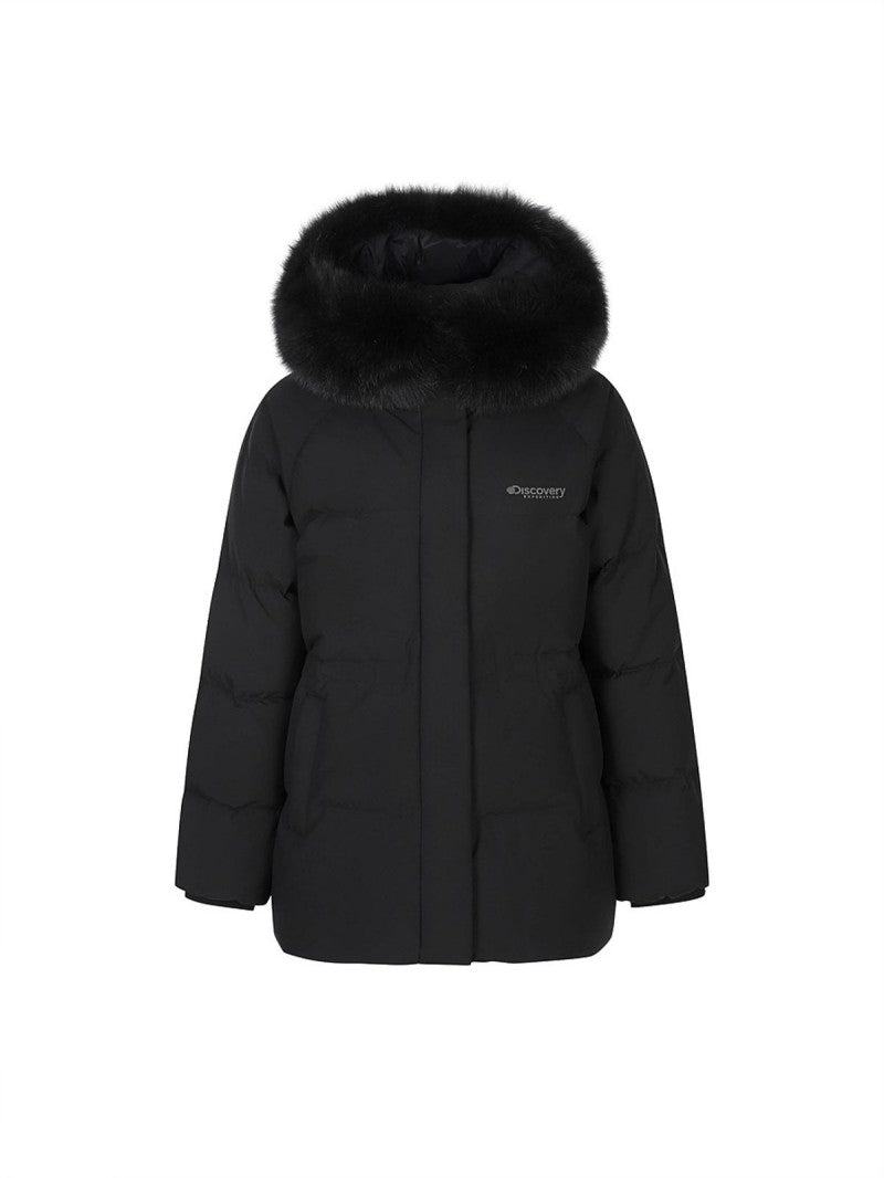 女款【WE ARE】韓國Discovery 中長版絨毛帽鵝絨外套  DWDJ98056