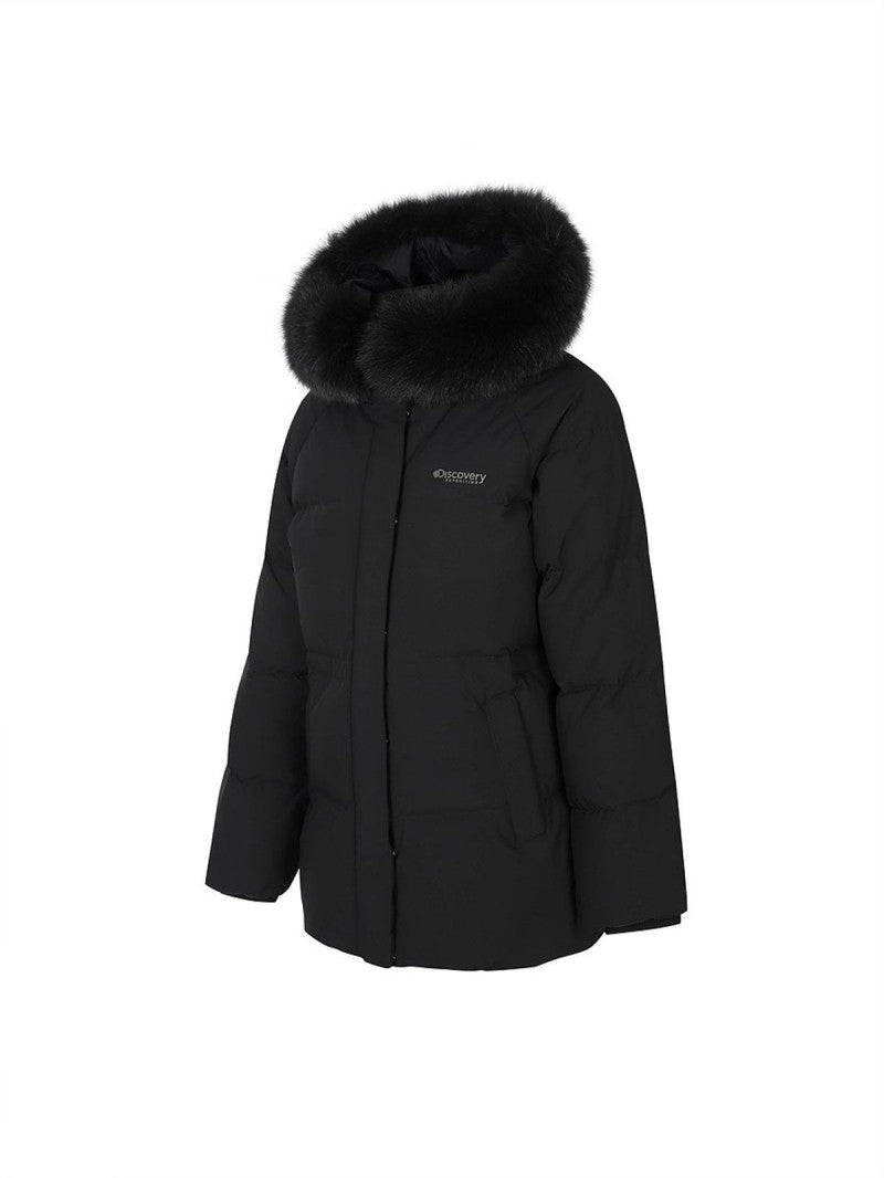 女款【WE ARE】韓國Discovery 中長版絨毛帽鵝絨外套  DWDJ98056