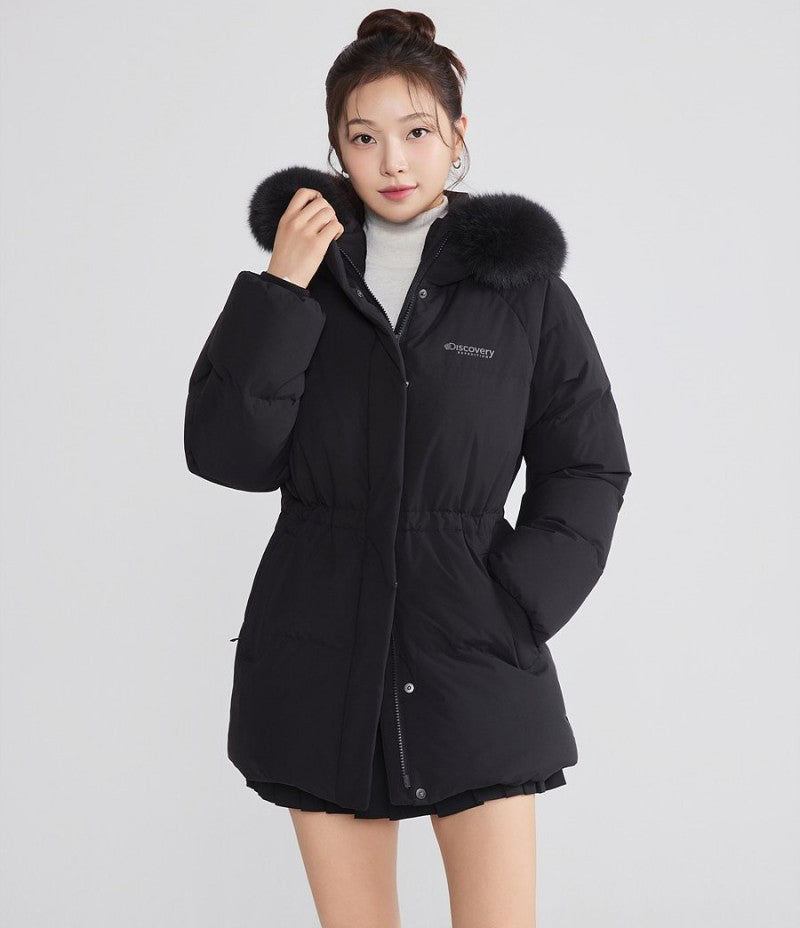 女款【WE ARE】韓國Discovery 中長版絨毛帽鵝絨外套  DWDJ98056