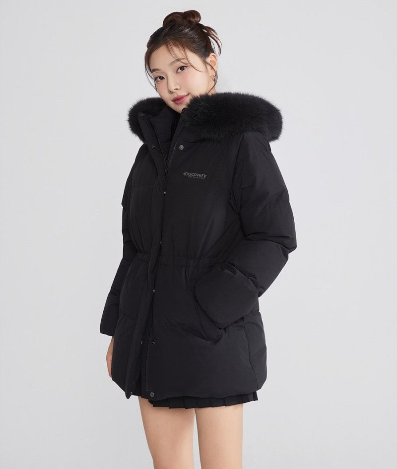 女款【WE ARE】韓國Discovery 中長版絨毛帽鵝絨外套  DWDJ98056