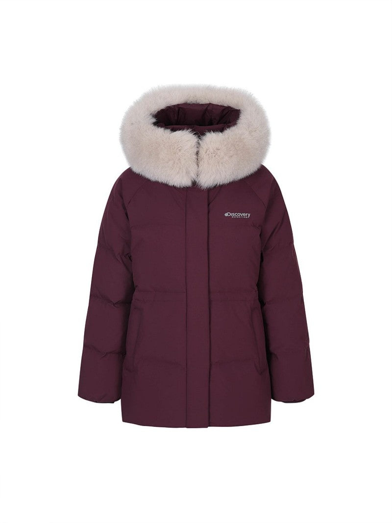 女款【WE ARE】韓國Discovery 中長版絨毛帽鵝絨外套  DWDJ98056
