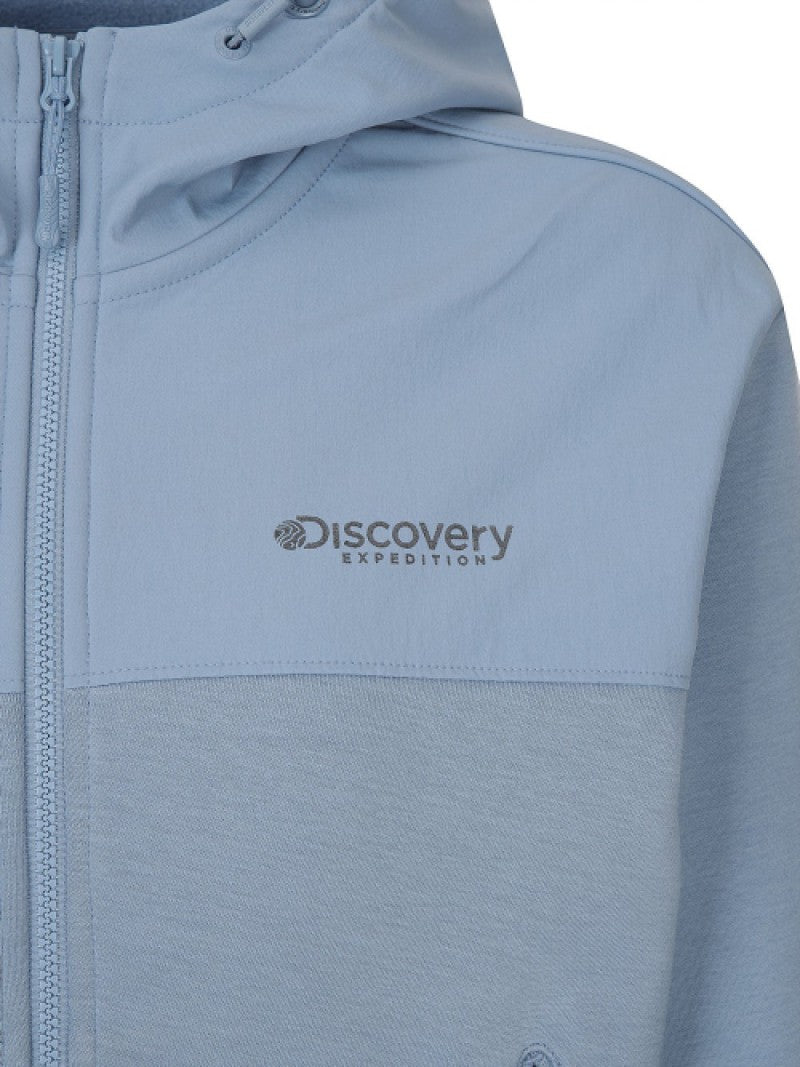 女款【WE ARE】韓國Discovery 異材質接拼連帽雙拉鏈刷毛棉外套DWTR93056