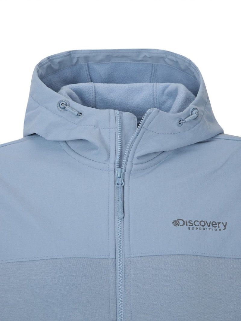 女款【WE ARE】韓國Discovery 異材質接拼連帽雙拉鏈刷毛棉外套DWTR93056